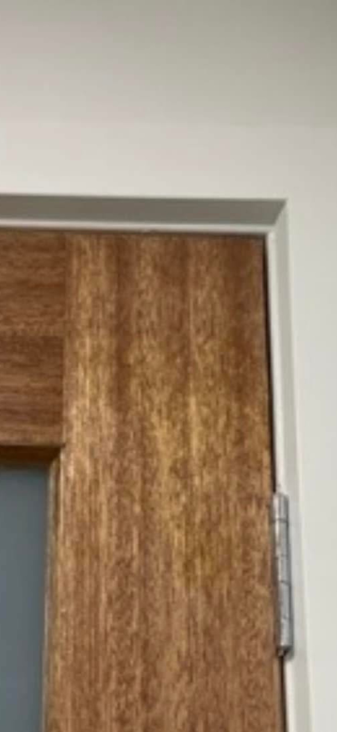 The same timber front door photographed from further back after repair, the surface even and the damage gone.